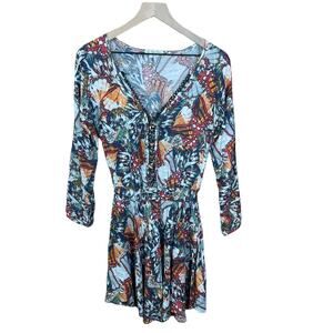 La Voga Feen Dress Women Colorful Butterfly Print Art Lightweight Babydoll Neck